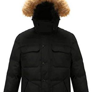Men's Waterproof Down Jacket w Fur lined Hood Coat